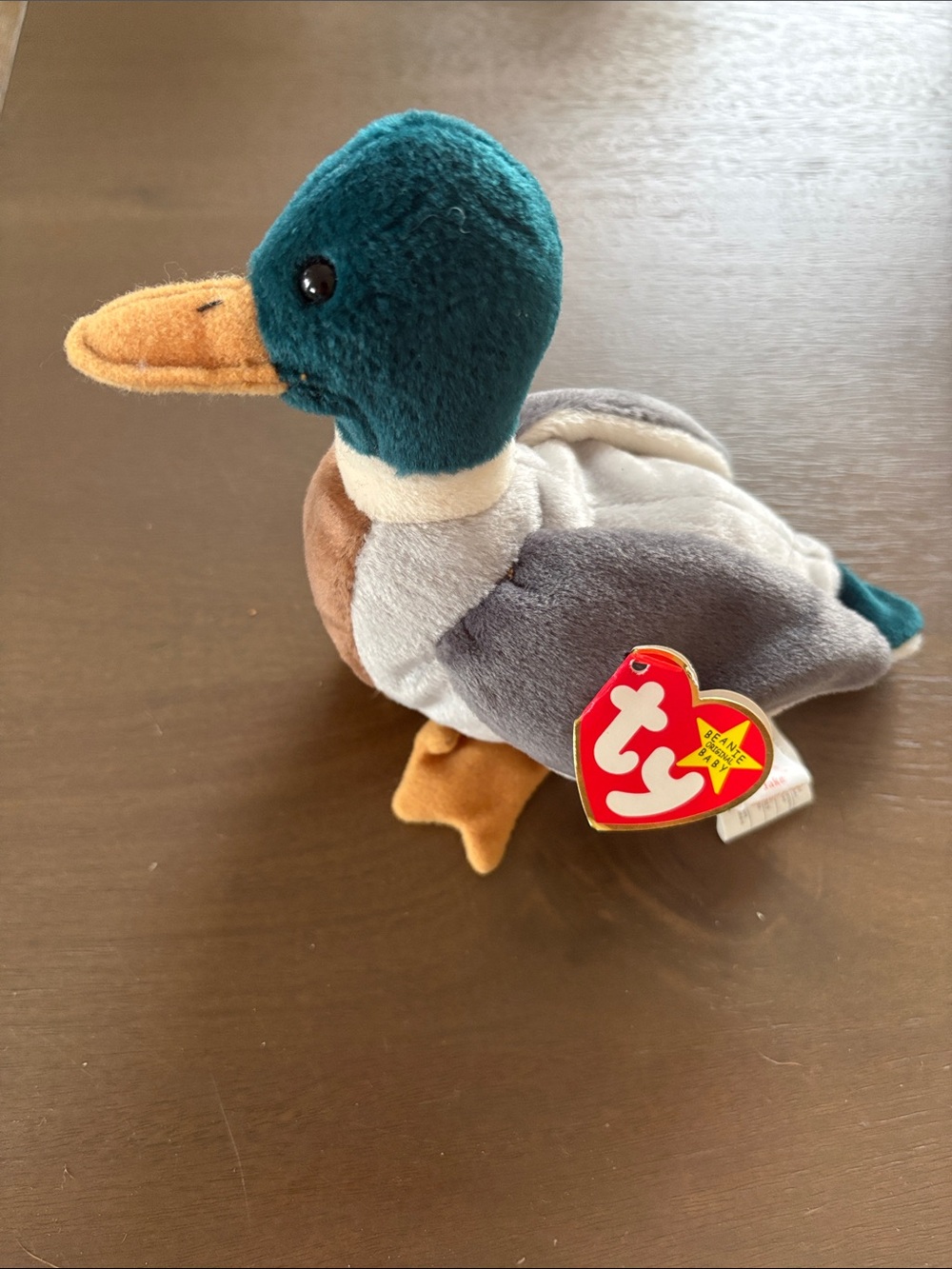 Vintage TY Beanie Baby Plush Jake the Mallard Duck in Teal, Gray & Brown